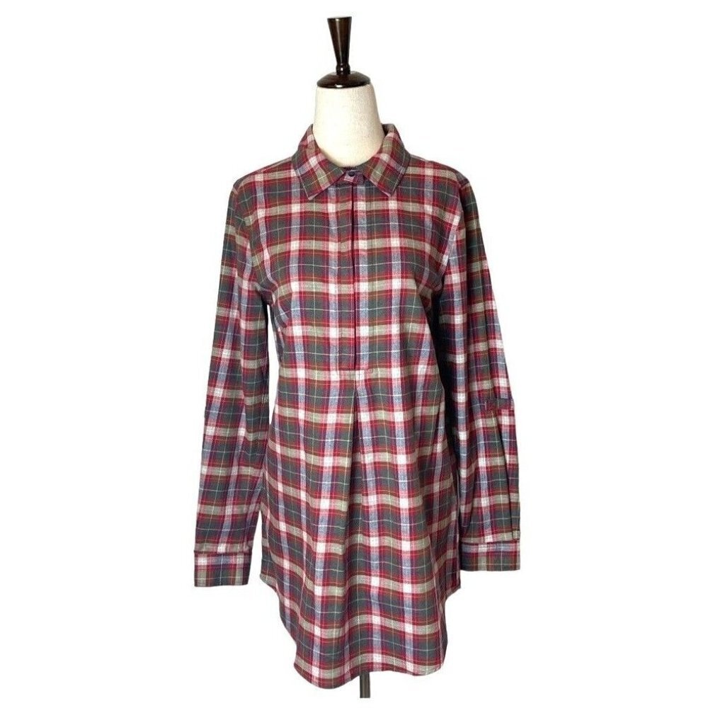 Tyler Boe Shirt Women Small Red Plaid Cotton Collared‎ Pleated Tina Tunic Preppy